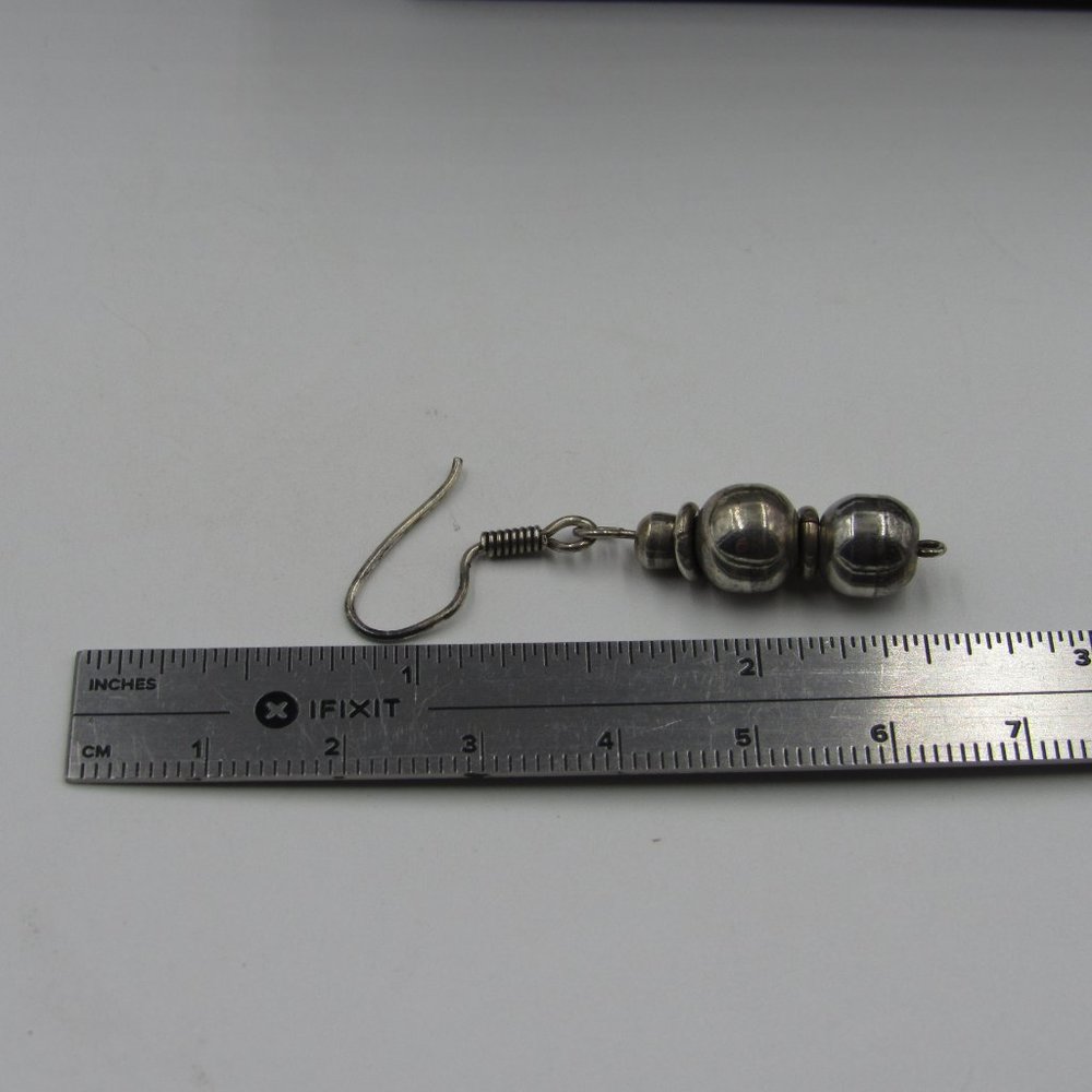 Sterling Silver Rustic Long Ball Dangle Earrings - image 3